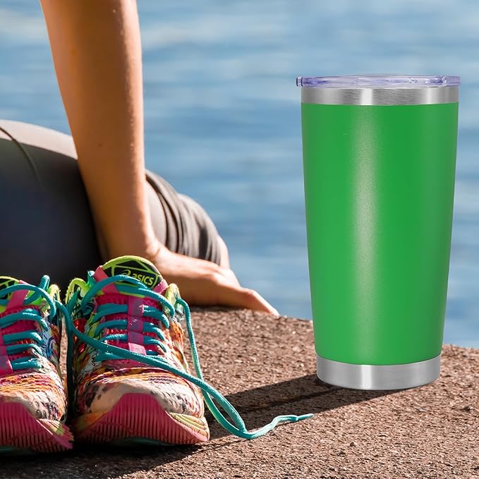 20 oz Tumbler Coffee Tavel Tumblers Bulk with Lid Stainless Steel Double Wall Vacuum Insulated Mug Powder Coated Cups fit Car Cupholder for Hot and Cold - Green, 8Pack