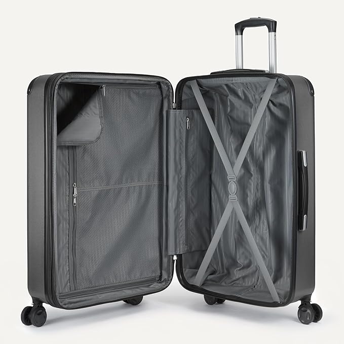 Amazon Basics 3-Piece Luggage Set, Including Carry-On Luggage (22" Expandable Hardside Suitcase With 8 Spinner Wheels), 15" Tote Bag, and 10" Compact Travel Bag, Black