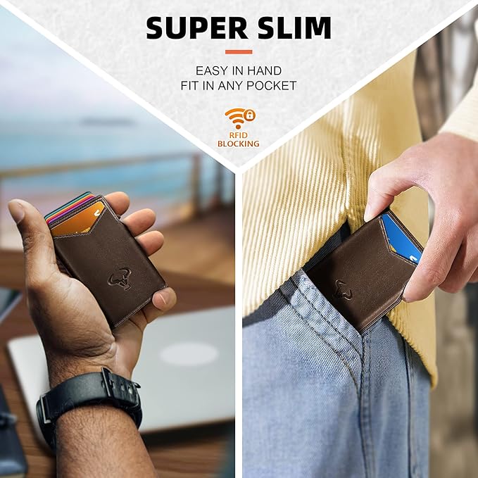 BULLIANT Men Wallet Gift Boxed,Slim Front Pocket Wallet Money Clip Card Holder 3.8"x2.7",Pop-up Access