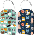 Cute Cat Animal Prints Luggage Tag for Suitcase Set of 2 PU Leather Cute Luggage Tags with Stainless Metal Loop ID Label Privacy Flap Suitcase Tags for Women and Men Travel