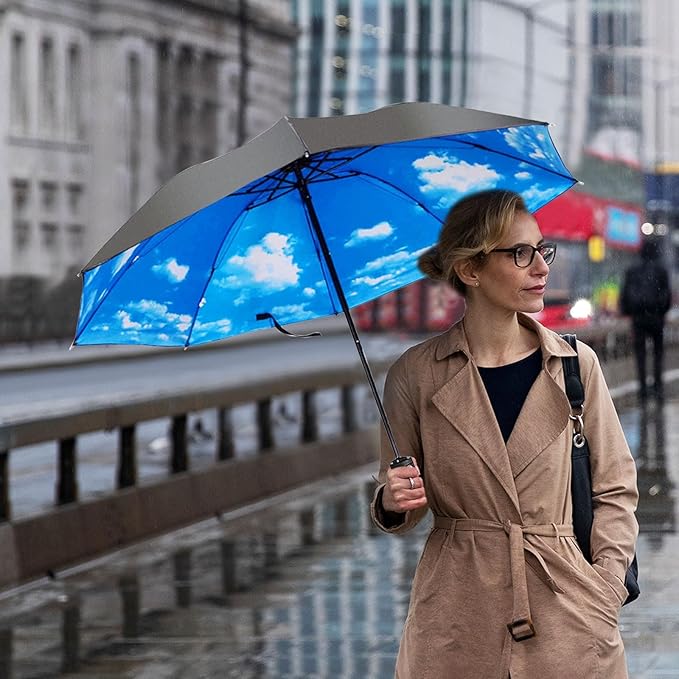 LLanxiry Compact Travel Umbrella, Mini Windproof Umbrellas for Rain & Sun, Small Lightweight Outdoor UV Umbrella, Portable Folding Umbrellas for Travel
