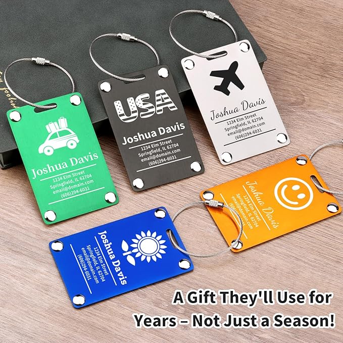 3 Pack Personalized Luggage Tags for Suitcases, Handmade Engraved Stainless Steel Custom Luggage Tags for Cruise Travel with Stainless Loop, Suitcase Identifier Metal Name Baggage Tag