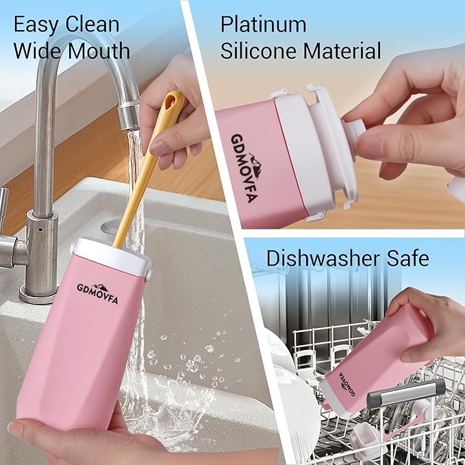 Collapsible Water Bottles,20oz Reusable Silicone Foldable Water Bottle,Portable Leak-proof Travel Water Bottle for Traveling Camping Hiking Cycling Yoga Sports Outdoor (Pink)