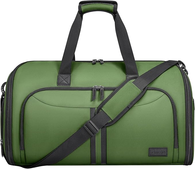 BALEINE Convertible Garment Bag with Shoe Compartment, 2 in 1 Carry on Garment Duffle Bags for Travel, Suit Bag for Men Women (Green)