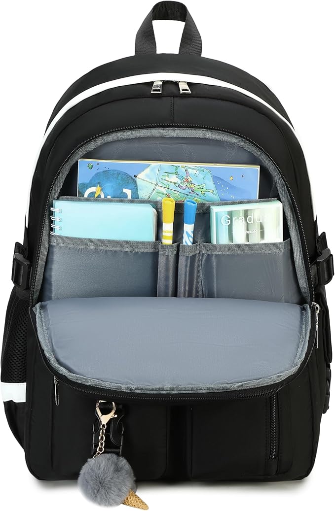 Girls Backpack Stylish Schoolbag Set for College or High Student Laptop Backpack for Women Black