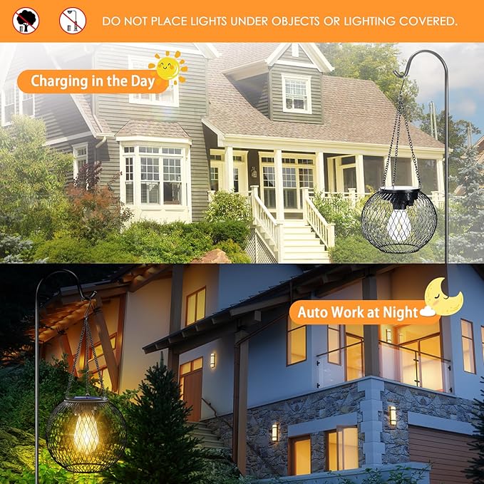 UBright Solar Lanterns Lights Outdoor Waterproof Metal Hanging Solar Powered Lights for Outside Decorative Lanterns for Garden Yard Patio Pathway, 2 Pack