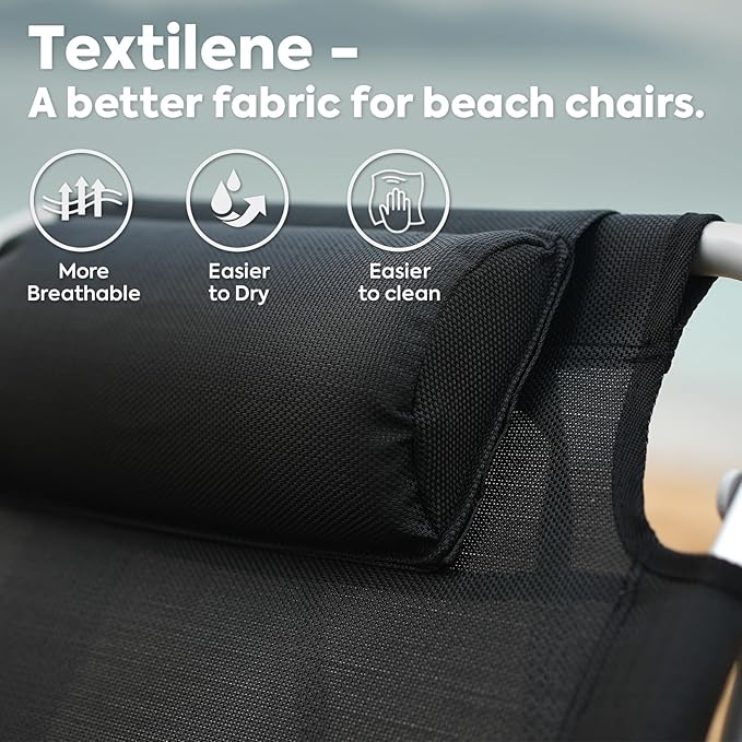 ICECO Backpacking Beach Chairs for Adults, 5 Positions Reclining, Heavy Duty Folding Beach Chairs, Portable Lay Flat Outdoor Chair with Cup Holder for Camping, Lawn, 350lb Capacity