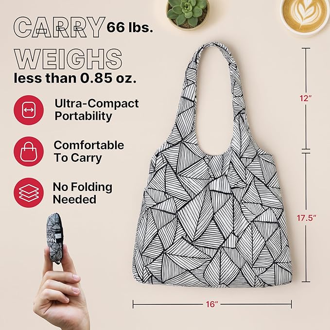 Nanobag Ultra-Lightweight Foldable Tote for Women & Men, Reusable Grocery & Travel Bag, Packable Collapsible Compact Market Essential (Standard Sketch)