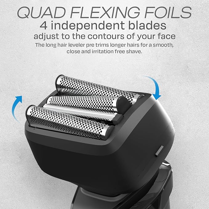 HUMMINGBIRD MK7 Premium Foil Face Shaver, Four Blade Foil Shaver with Long Hair Leveler, Electric Razor for Men, Waterproof Wet & Dry Shave, Cordless USB-C Rechargeable, LED Display, Travel Case
