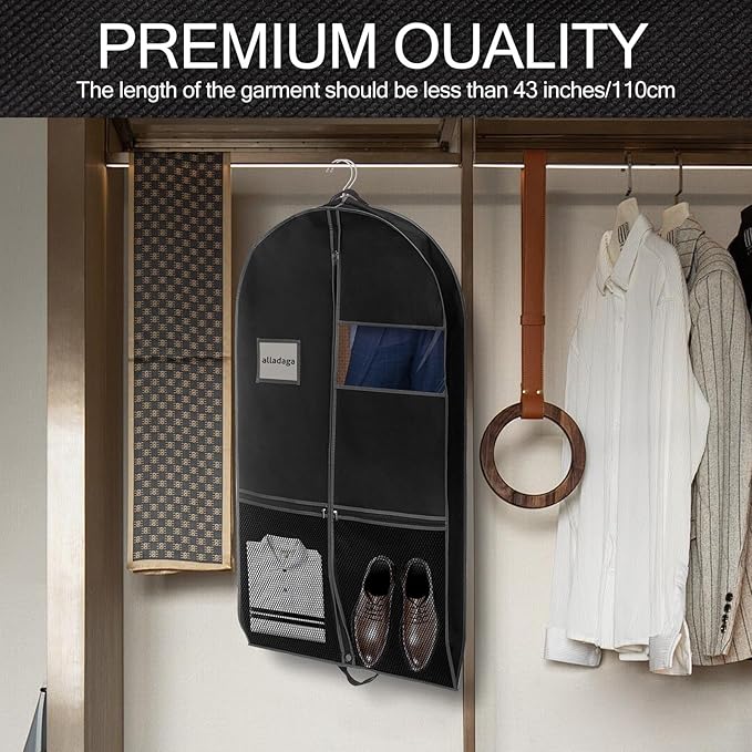 3 Pack 43" Garment Bags for Travel and Storage, Suit and Dress Bags with Duffle Design, Ideal for Hanging Clothes, Blazers, Dresses, Coats, and Wardrobes
