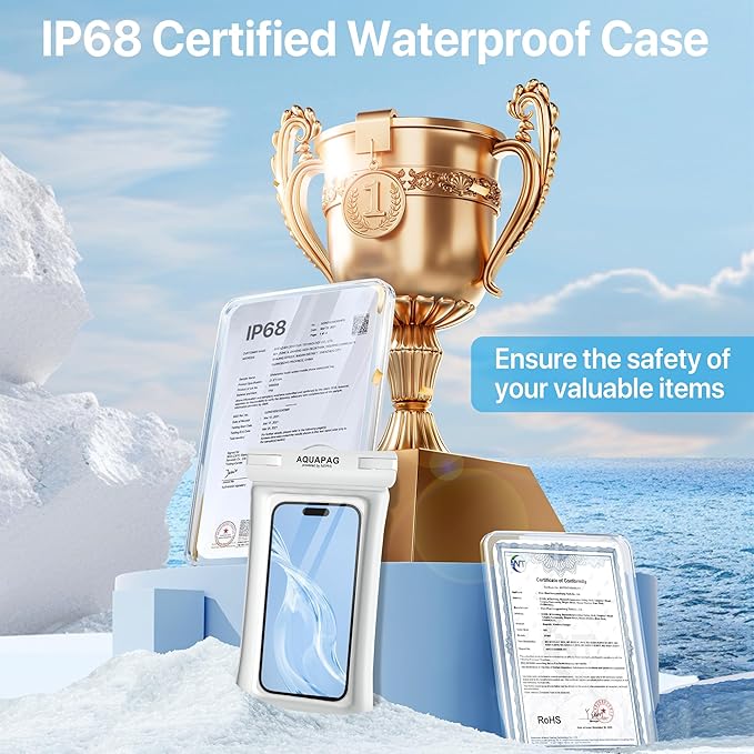 NEPHI IPX8 Floating Waterproof Phone Pouch 2 Pack-Up to 8.0"，Floating Phone Case for iPhone Andriod, Dry Bags for Vacation Beach Pool Kayak Cruise Travel Essentials (Black White 2 Pack)