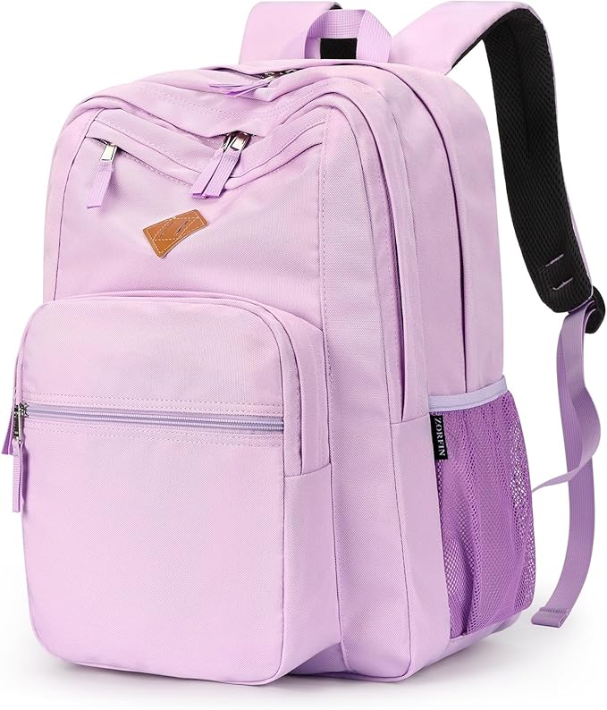 ZORFIN 26L Backpack for College, and Travel: Water Resistant Bookbag - Light Purple