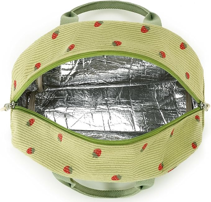 Bluboon Lunch Bag for Women Men Cute Corduroy Lunch Tote Bags Reusable Insulated Lunch Box Large Capacity Reusable Insulated Cooler for Work Picnic or Travel