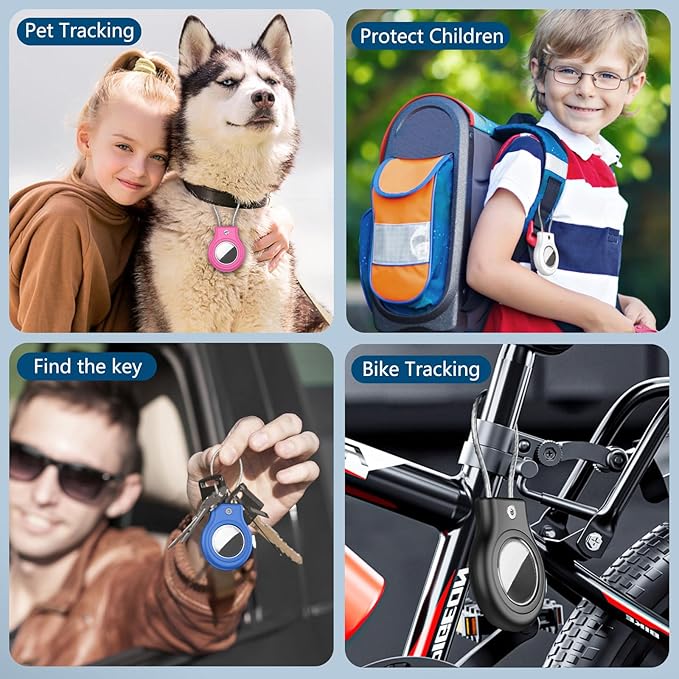 Waterproof Airtag Holder,4 Pack Airtag Case with Secure Lock,Airtags Keychain for Apple Air tags,Anti-Lost Protective Case Air tag Accessories for GPS Tracker Luggage,Bag,Key,Pet-Black/White/Pink/Blue