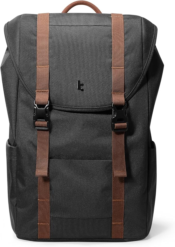tomtoc Flap Laptop Backpack, Lightweight, Water-Resistant Casual Daypack, Durable Work-pack, Vintage Classic Rucksack for 13-15.6 Inch Laptop, perfect for Campus, Street, 22L Black