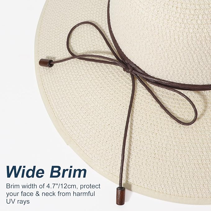 DRESHOW Beach Hats for Women Big Straw Wide Brim Summer Hat Floppy Foldable Roll up Cap Sun Hat UPF 50+