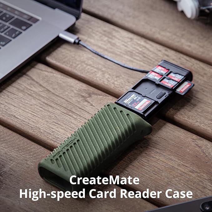 PGYTECH CreateMate High-Speed SD Card Reader USB 3.1 Type-C SD/TF Card Carrying Case Holder for Cameras, Smartphones, Drones, Action Cameras(Green, for SD/Micro SD)