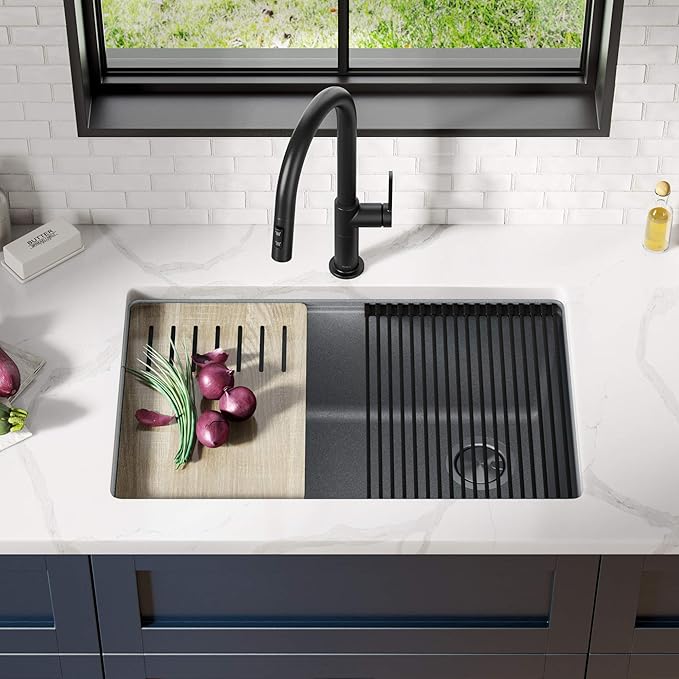 KRAUS Kitchen Sink Bellucci 29” Undermount Workstation Granite, Metallic Gray, Accessories, KGUW2-30MGR