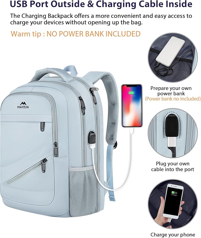 MATEIN 18 Inch Laptop Backpack for Women, Extra Large Anti Theft College Computer Rucksack with Luggage Strap, Waterproof TSA Approved 50 L Carryon Backpack for Work Business Travel, Haze Blue