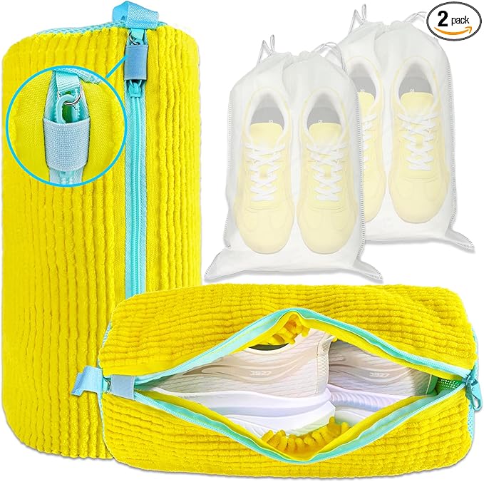 XXL Shoe Washing Machine Bag - 2-Pack Reusable Shoe Cleaning Bags, 360° Deep Clean for Tennis Shoes, Sneakers and Slippers, Includes 2 Storage Dust Bags (Yellow)