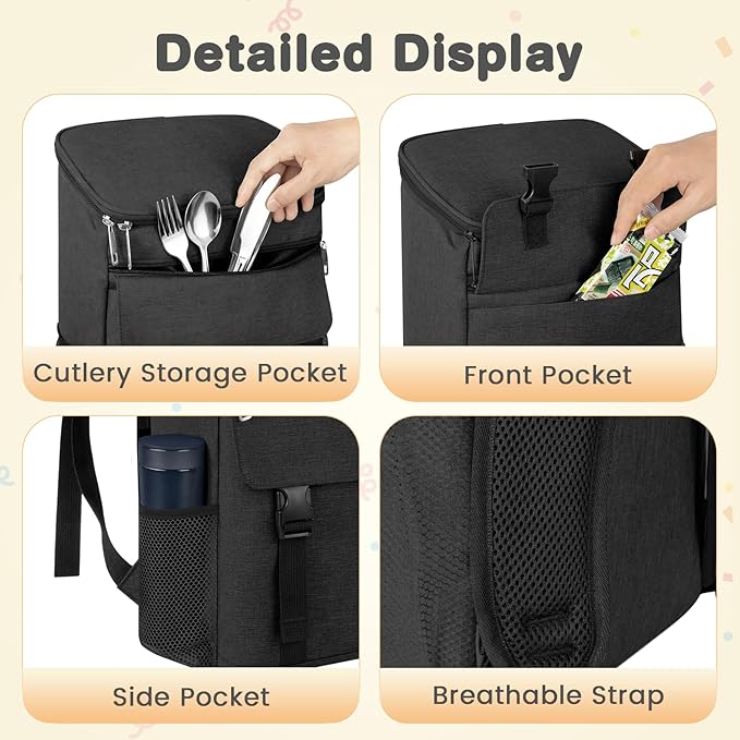 Cooler Backpack Soft Insulated Leak Proof 50 Cans Insulated Backpack Cooler Portable Picnic Camping Beach Hiking BBQ Lunch Backpack for Men and Women - Black