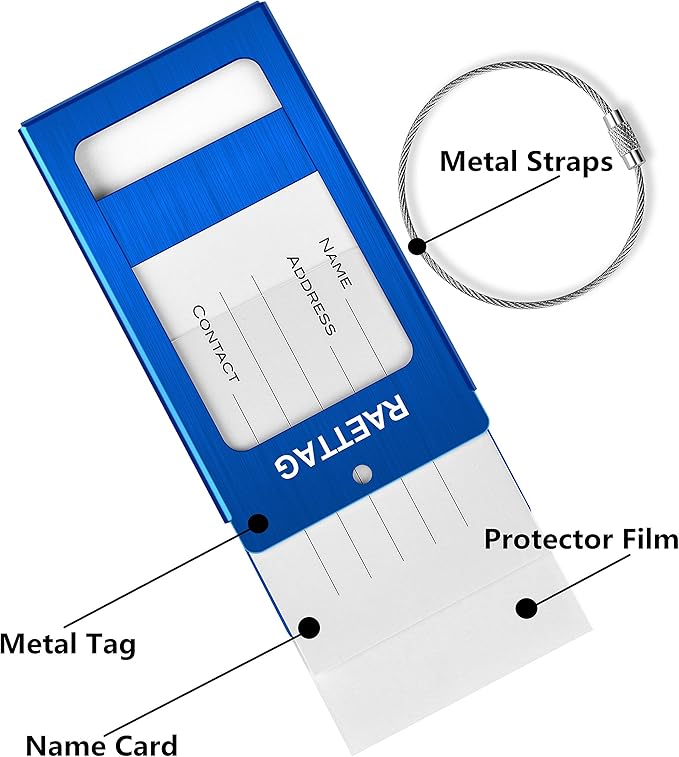 Luggage Tags Metal Suitcase Tags Travel Bag ID Identifier Luggage Tag (2Pack - Blue)