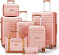 Luggage Sets with spinner wheels, PC+ABS Hard Shell Travel Luggage,Lightweight Carry-on suitcases with TSA Lock,YKK Zippers (Pink, 7 piece sets（14/18/20/24/28/DB/TB）)