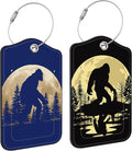 2 Pack Luggage Tag for Suitcase Black Sasquatch Leather Suitcase Tags with Privacy Name ID Label and Stainless Steel Loop for Travel Bag
