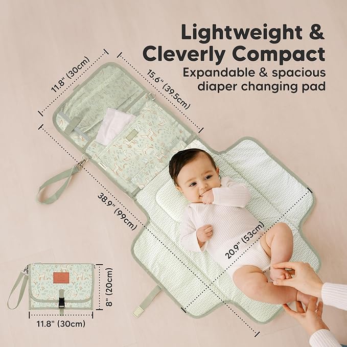 KeaBabies Portable Diaper Changing Pad - Large Waterproof Baby Changing Mat, Compact Travel Diaper Clutch, Functional Pockets Fit Newborn Essentials, Wipeable & Padded Baby Changer (Fox Vale)