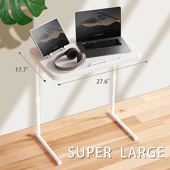 Allpop Ultra TV Tray Table, TV Dinner Tray for Eating, Adjustable Folding Tray Table with Book Stand, Cup Holder, Laptop Stopper & Tablet Slot on Coach & Bed, White