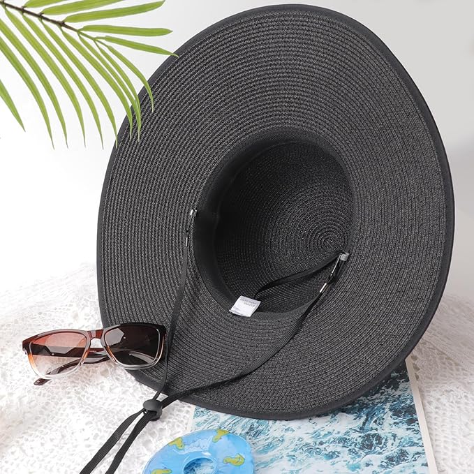 DRESHOW Beach Hats for Women Big Straw Wide Brim Summer Hat Floppy Foldable Roll up Cap Sun Hat UPF 50+