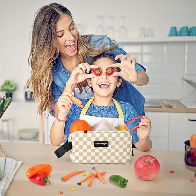 Small Cooler Bag Freezable Lunch Bag for Work School Travel,Small Lunch Bag,insulated snack bag For Adults/Kids,Mini Cooler,Lunch bag small Fit For Yogurt（Khaki Checkerboard)
