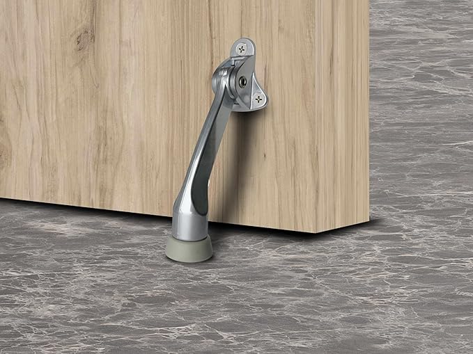 QCAA Heavy Duty Kickdown Door Stopper, 4", Zinc Die Cast, Satin Chrome, 4 Pack, Made in Taiwan