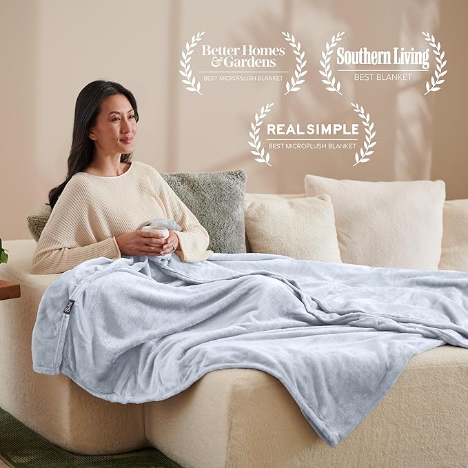 Bare Home Fleece Blanket - Throw/Travel - Ultra-Soft Lightweight for Bed, Sofa, and Couch - Luxury Microplush - Cozy Warm Blanket (Throw/Travel, Blue Mist)