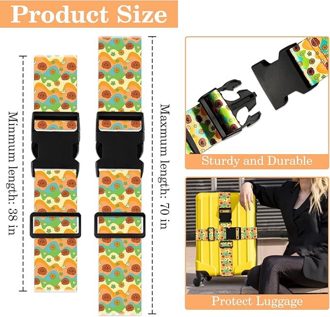 Luggage Straps for Suitcases TSA Approved, Luggage Identifiers for Suitcase, Adjustable Suitcase Strap for Baggage Security with Cute Patten, Travel Necessary Accessories (Rainbow Flower)
