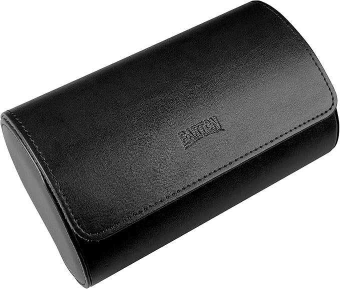 Barton Watch Bands BARTON Watch Roll - Black Recycled Leather Travel Case & Band Storage 2
