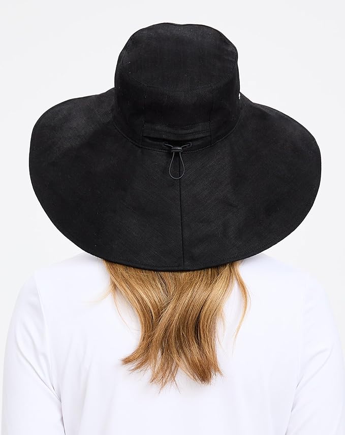 Solbari Women’s Ultra-Wide Cotton Linen Sun Hat UPF 50+, Packable, Adjustable with Ponytail Hole for Travel, Beach & Outdoors