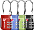 Fosmon TSA Approved Luggage Locks, Cable Suitcase Travel Lock, 3 Digit Long Shackle Combination Padlock, Wire Lock for Gym Locker, Backpack Anti Theft