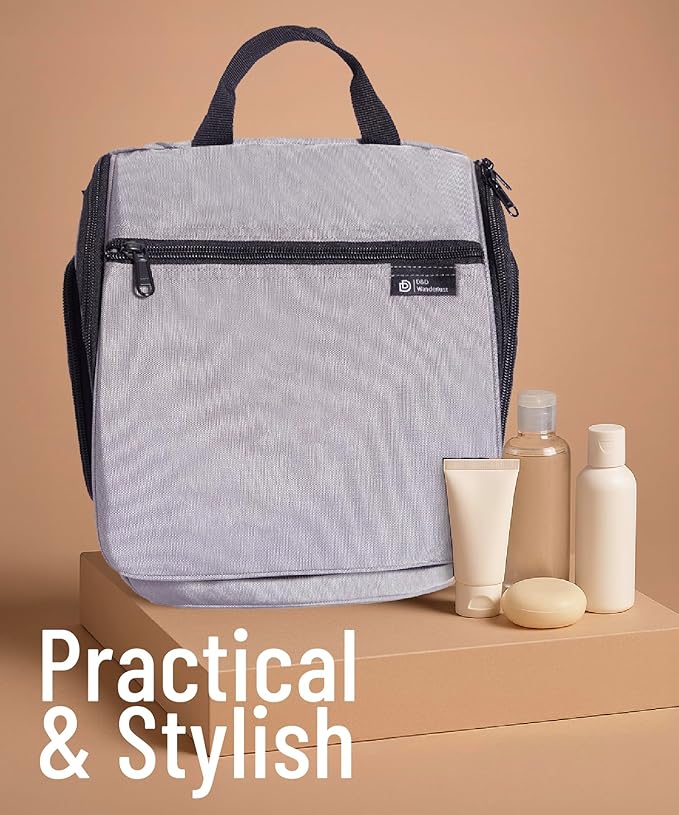 D&D Hanging Travel Toiletry Bag for Men and Women - Extra Large Hanging Shower Bag and Toiletries Organizer Kit with 10 Compartments, Quality Zippers, XXL Metal Swivel Hook, Water-Resistant Nylon