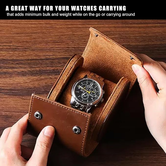 Longjet Watch Roll Travel Case for Men Portable Watches Organizer Box with Removable Velvet Pillow Holder (1 Slot Brown)