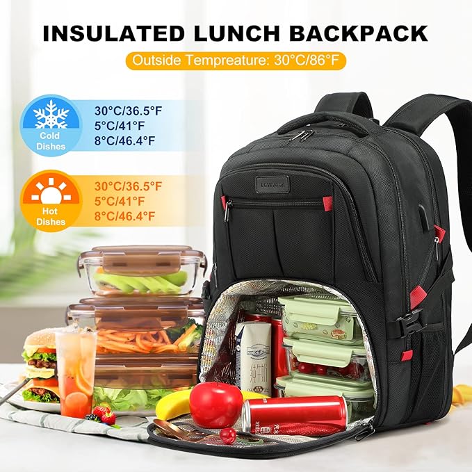 LOVEVOOK Travel Laptop Backpack with Lock and 17 Large Computer Business Work Backpack for Men (Black-Lunch, 17 inch)