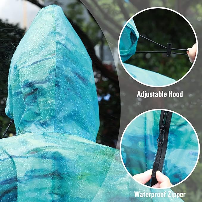 SaphiRose Rain Poncho Jacket Coat Hooded for Adults with Pockets