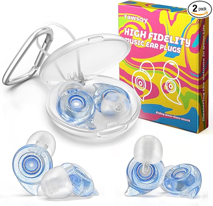 Ear Plugs for Concerts, 2 Pairs High Fidelity Ear Plugs Noise Reduction with Acoustic Filter – NRR of 22 and 24dB Silicone Ear Plugs for Festival, Nightclub, DJs, Musicians, Noisy Workplace(Blue)