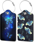Butterfly Moon Luggage Tags,2 Pack Moth and Stars Luggage Tag,Leather Privacy Cover ID Label with Stainless Steel Loop for Women Men Kids Girls Travel