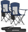 SONGMICS Breathable Camping Chairs, Foldable Outdoor Chairs Set of 2, High Back, Adjustable Armrests, Drink Holder, Weight Capacity 330 lb, for Sports Garden Backyard, Harbor Blue UGCB028Q01