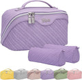 BOYATU Travel Makeup Bags for Women: Large Cosmetic Bag Waterproof - Vegan Leather Make up Bag Set of 3 - Compact Toiletry Organizer with Compartments & Handle & Divider (Z-Purple)