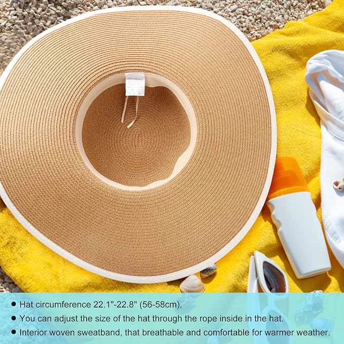DRESHOW Beach Hats for Women Big Straw Wide Brim Summer Hat Floppy Foldable Roll up Cap Sun Hat UPF 50+