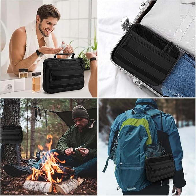 Travel Toiletry Bag for Men and Women, Hanging Travel Toiletries Organizer Dopp Kit, Toiletry Shaving Hygiene Bag, Durable Bathroom Essentials Men's Toiletry Bag for Short Trips & Camping - Black