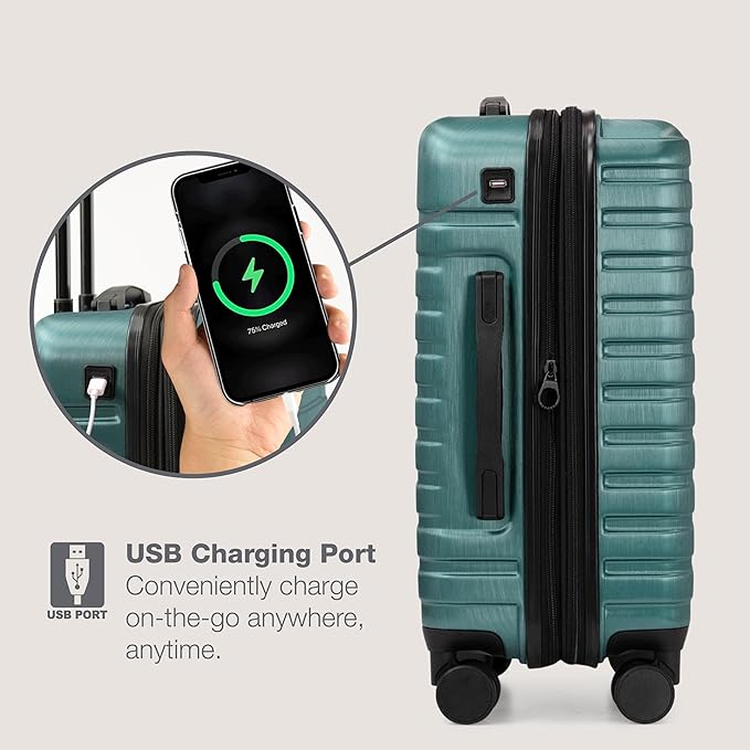 U.S. Traveler Boren Polycarbonate Hardside Rugged Travel Suitcase Luggage with 8 Spinner Wheels, Aluminum Handle, Teal, Carry-on 22-Inch, USB Port