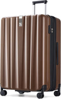 Hanke 29 Inch Expandable Checked Luggage Lightweight PC Hard Shell Luggage Suitcases with Wheels Tsa Luggage Rolling Large Suitcase Travel Luggage Bag for Study Abroad(Brown)